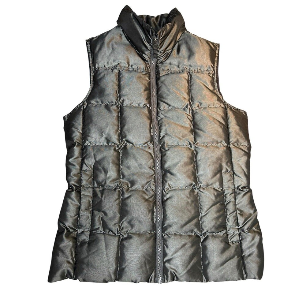 Lands End Down Puffer Vest Water Repellant Women's Size XS Graphite Full Zip EUC